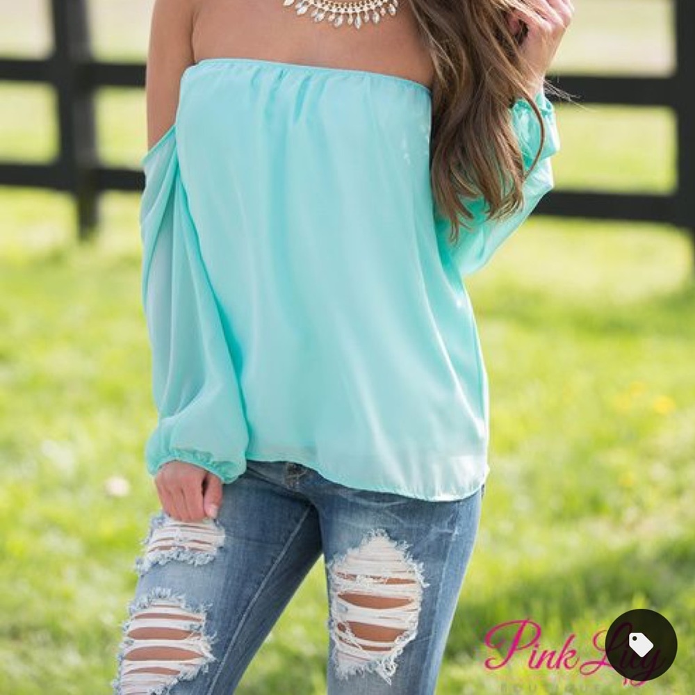 Mint Off the Shoulder Blouse - Pink Lily